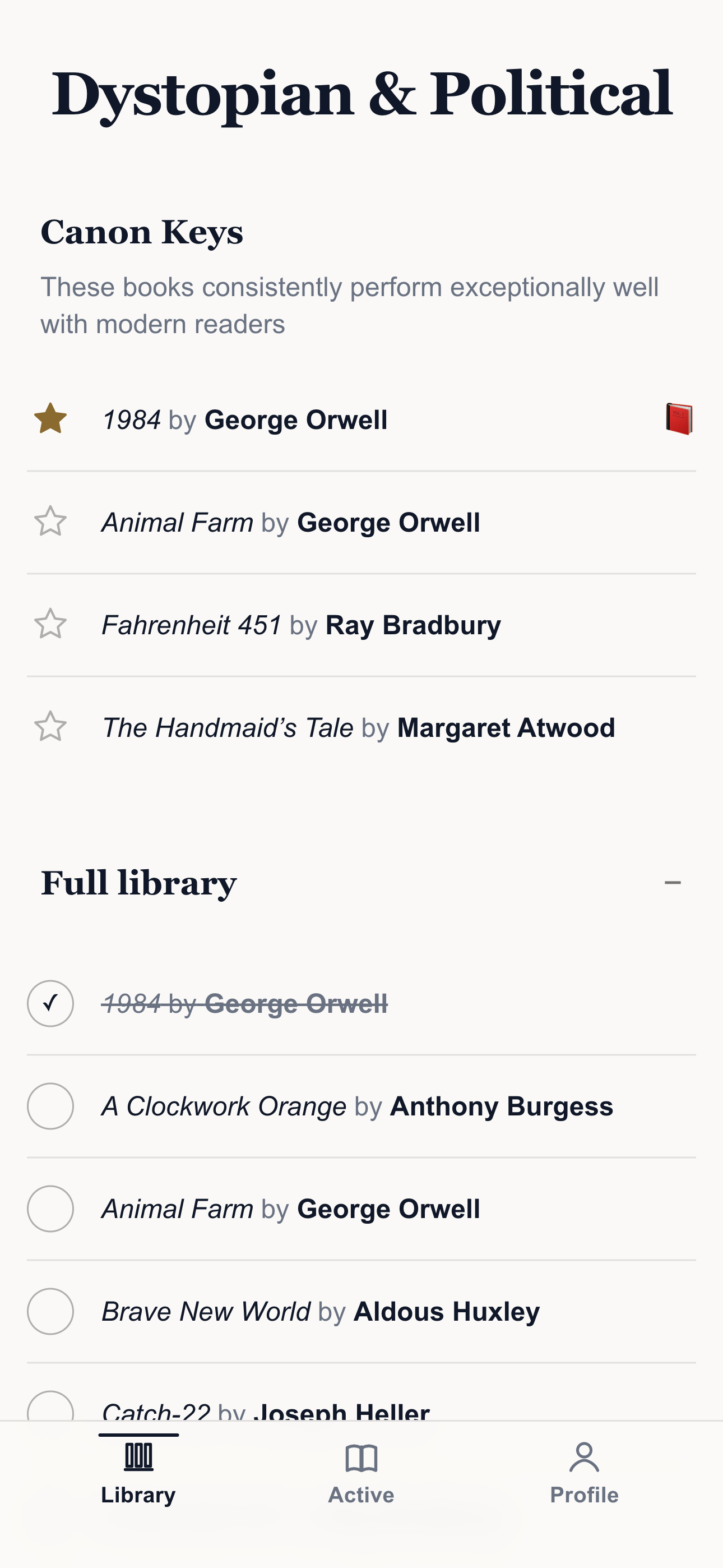 Dystopian and political category showing Collection books and full library